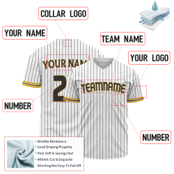 Custom White Yellow Black Stripes Fashion Design Classic Style Button Baseball Jersey