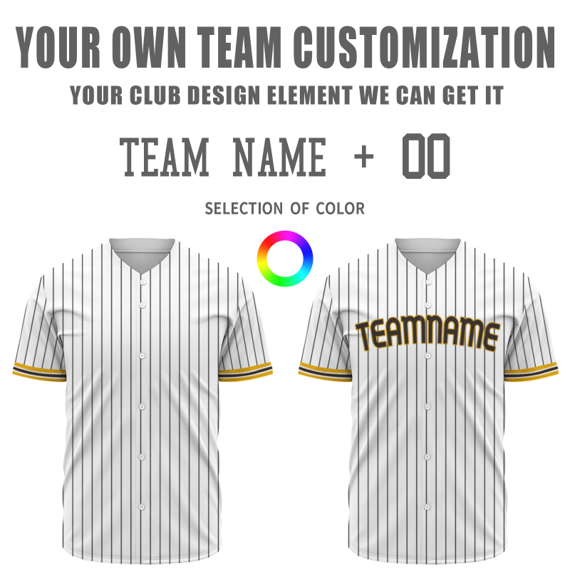Custom White Yellow Black Stripes Fashion Design Classic Style Button Baseball Jersey