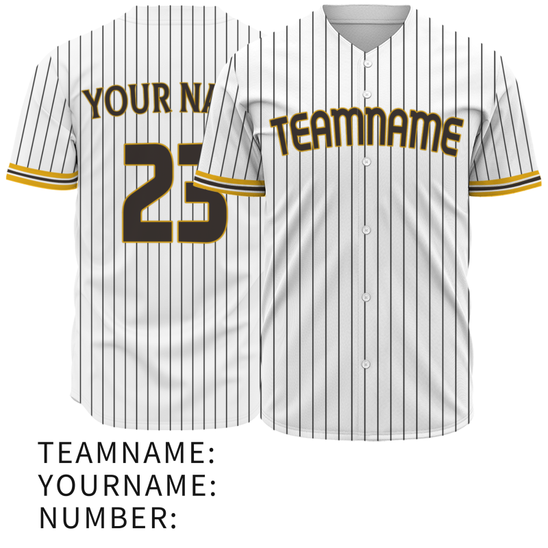 Custom White Yellow Black Stripes Fashion Design Classic Style Button Baseball Jersey