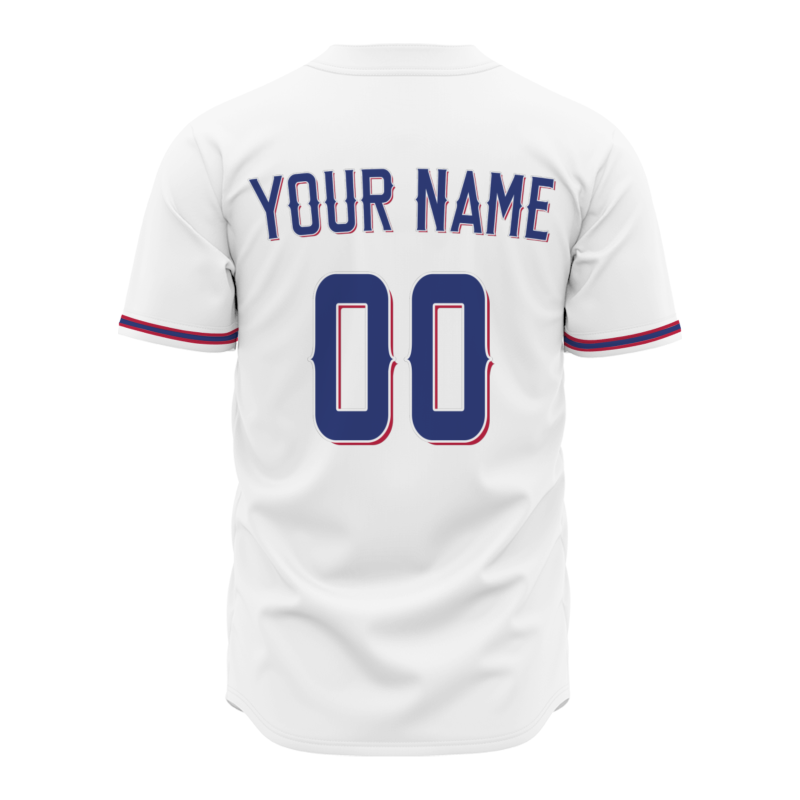 Custom White Blue Red Fashion Design Classic Style Button Baseball Jersey