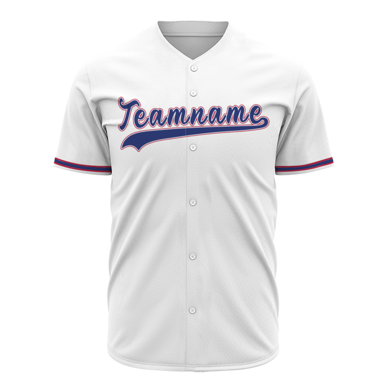 Custom White Blue Red Fashion Design Classic Style Button Baseball Jersey