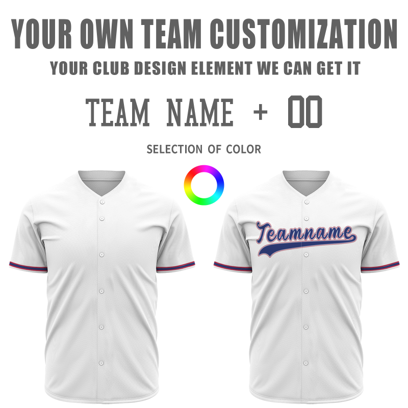Custom White Blue Red Fashion Design Classic Style Button Baseball Jersey