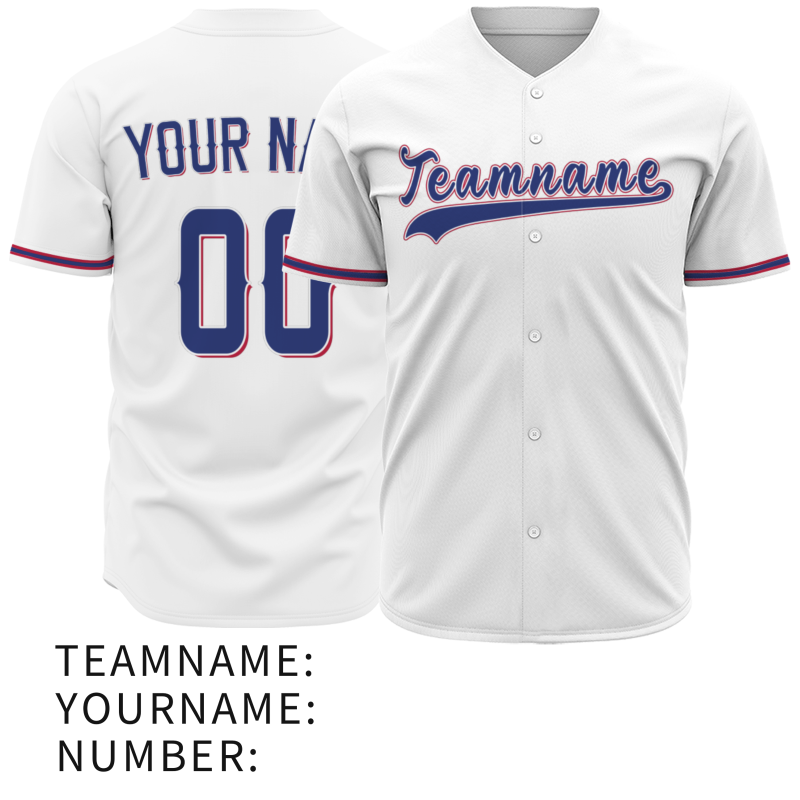Custom White Blue Red Fashion Design Classic Style Button Baseball Jersey