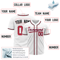 Custom White Red Black Fashion Design Classic Style Button Baseball Jersey