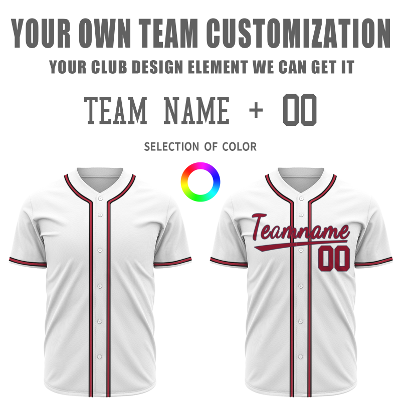 Custom White Red Black Fashion Design Classic Style Button Baseball Jersey