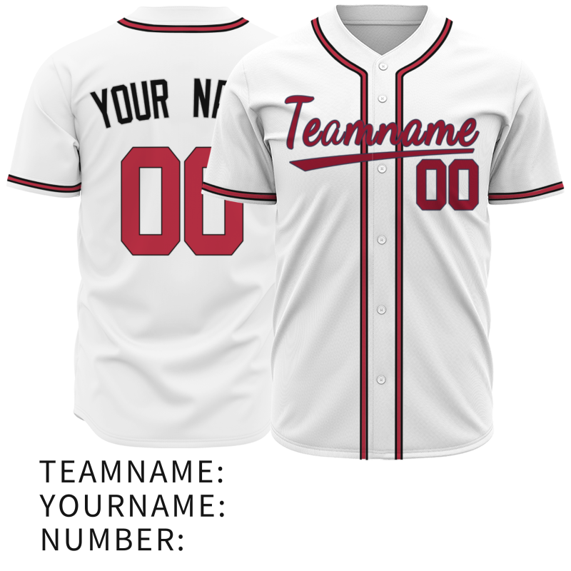 Custom White Red Black Fashion Design Classic Style Button Baseball Jersey