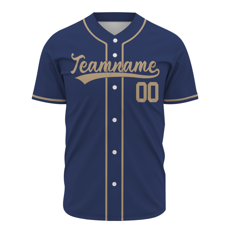Custom Navy Blue Brown White Fashion Design Classic Style Button Down Baseball Jersey