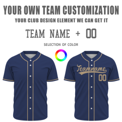 Custom Navy Blue Brown White Fashion Design Classic Style Button Down Baseball Jersey