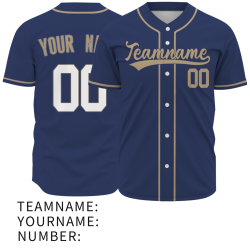 Custom Navy Blue Brown White Fashion Design Classic Style Button Down Baseball Jersey