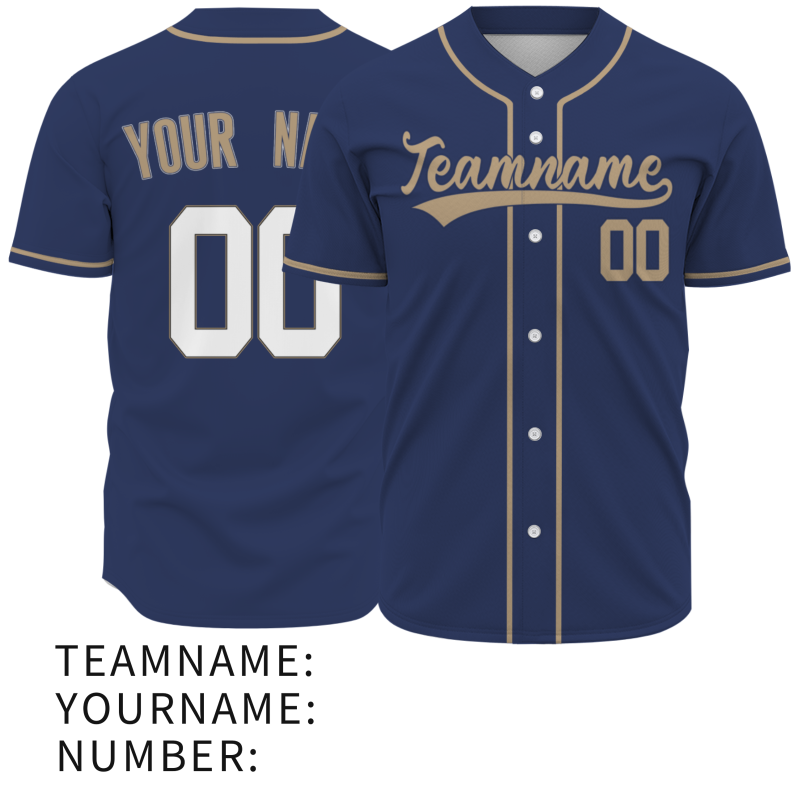 Custom Navy Blue Brown White Fashion Design Classic Style Button Down Baseball Jersey