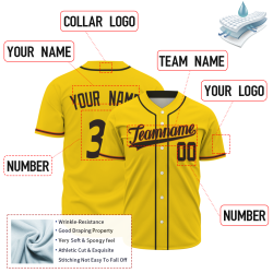 Custom Yellow Black Red Fashion Design Classic Style Button Down Baseball Jersey