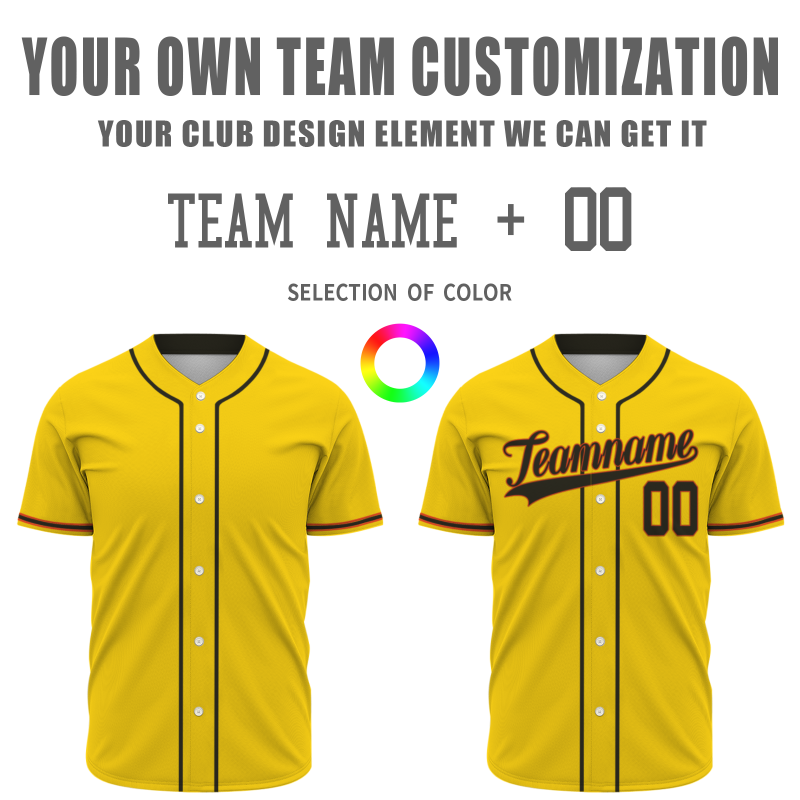 Custom Yellow Black Red Fashion Design Classic Style Button Down Baseball Jersey