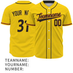 Custom Yellow Black Red Fashion Design Classic Style Button Down Baseball Jersey