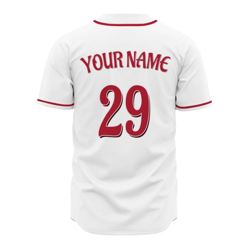 Custom White Red Fashion Design Classic Style Button Down Baseball Jersey