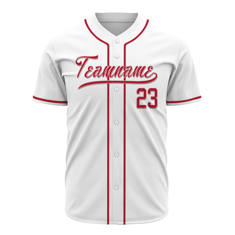 Custom White Red Fashion Design Classic Style Button Down Baseball Jersey