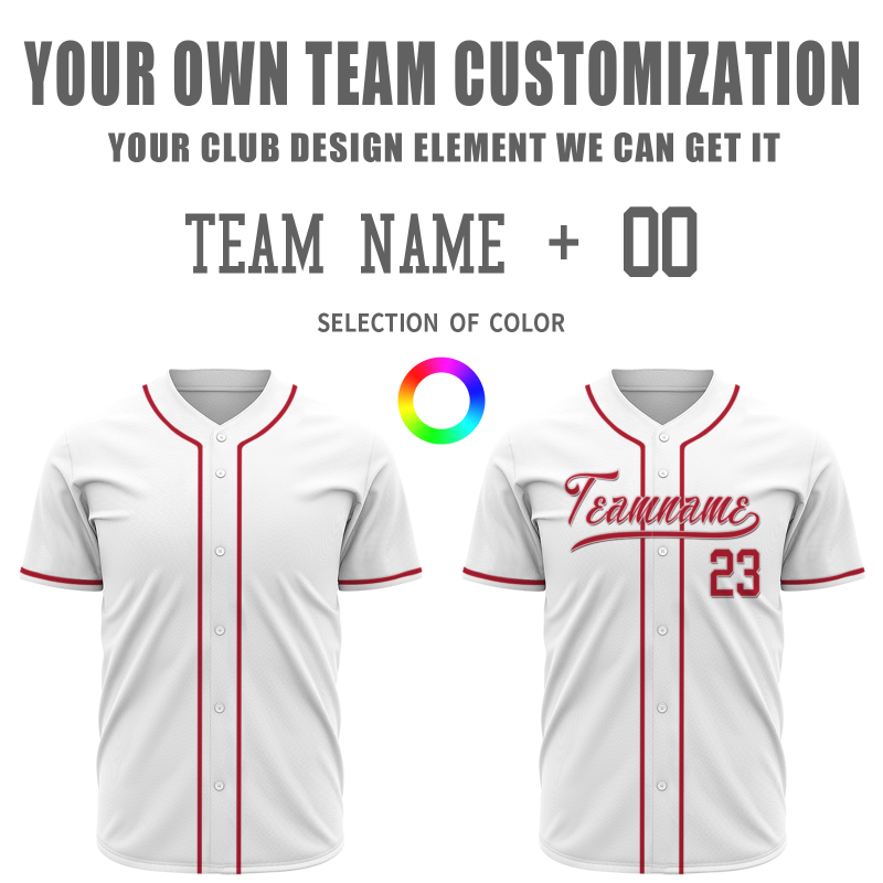 Custom White Red Fashion Design Classic Style Button Down Baseball Jersey