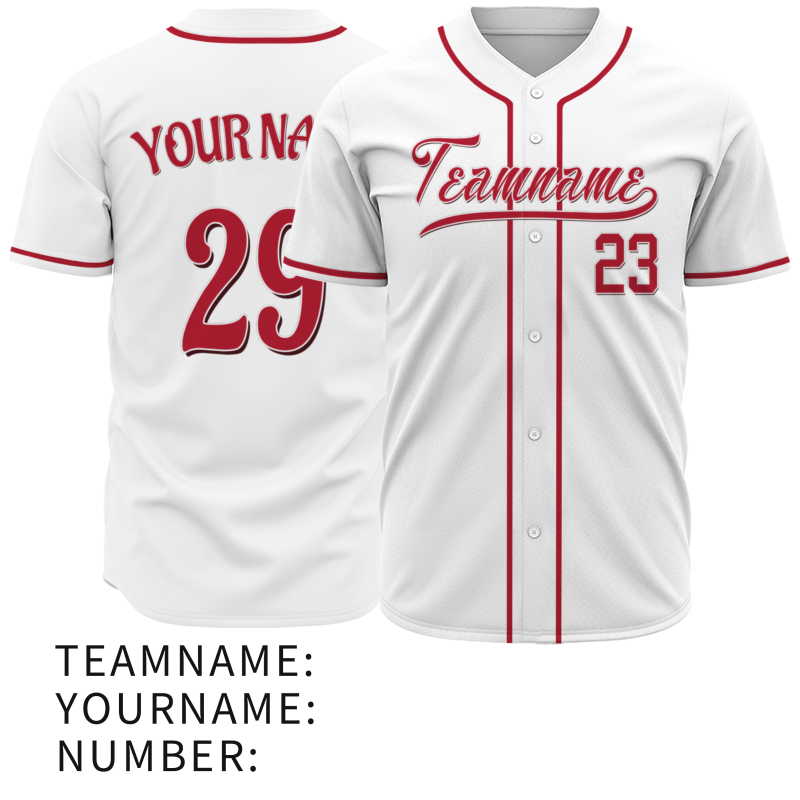 Custom White Red Fashion Design Classic Style Button Down Baseball Jersey