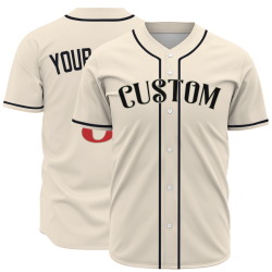 Custom Beige Black Red Fashion Design Classic Style Button Down Baseball Jersey