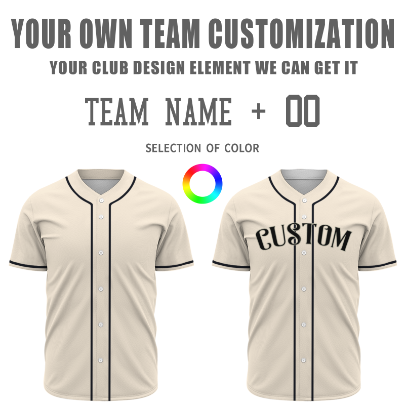 Custom Beige Black Red Fashion Design Classic Style Button Down Baseball Jersey