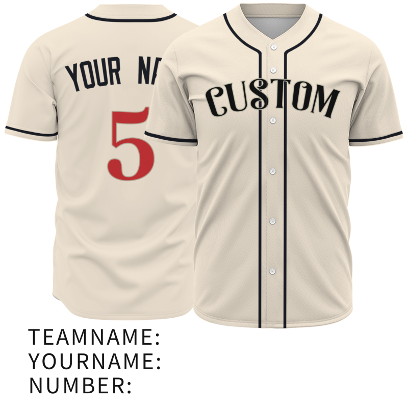 Custom Beige Black Red Fashion Design Classic Style Button Down Baseball Jersey