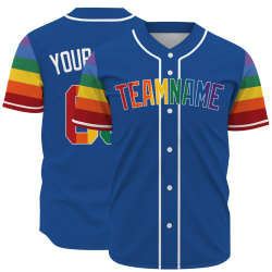 Custom Navy Blue Rainbow Fashion Design Classic Style Button Down Baseball Jersey
