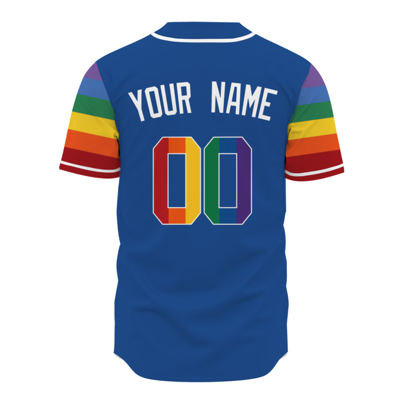 Custom Navy Blue Rainbow Fashion Design Classic Style Button Down Baseball Jersey