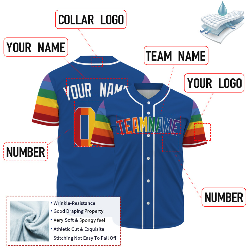 Custom Navy Blue Rainbow Fashion Design Classic Style Button Down Baseball Jersey