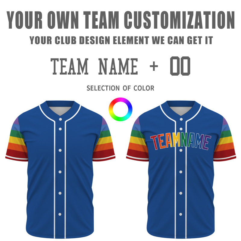 Custom Navy Blue Rainbow Fashion Design Classic Style Button Down Baseball Jersey