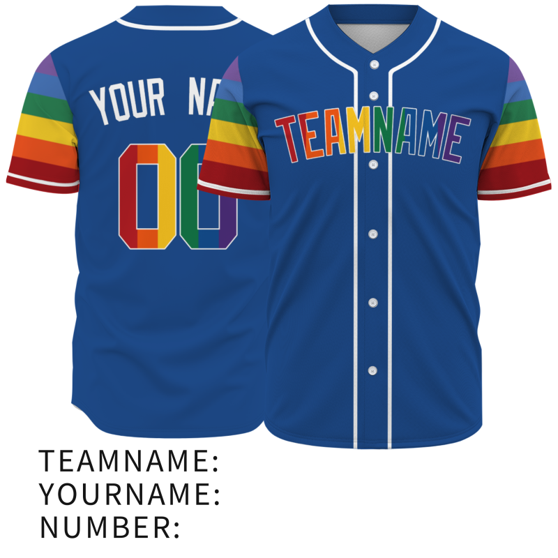 Custom Navy Blue Rainbow Fashion Design Classic Style Button Down Baseball Jersey