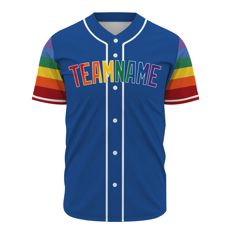 Custom Navy Blue Rainbow Fashion Design Classic Style Button Down Baseball Jersey