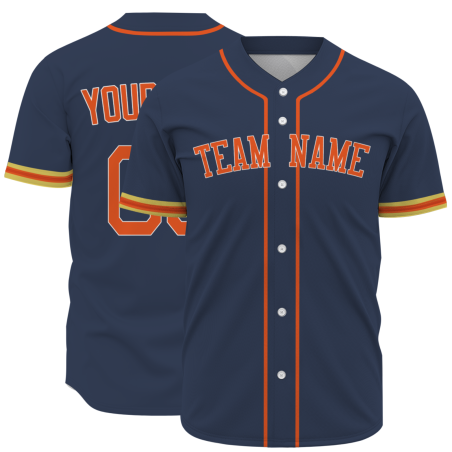 Custom Navy Blue Red Yellow Fashion Design Classic Style Button Down Baseball Jersey