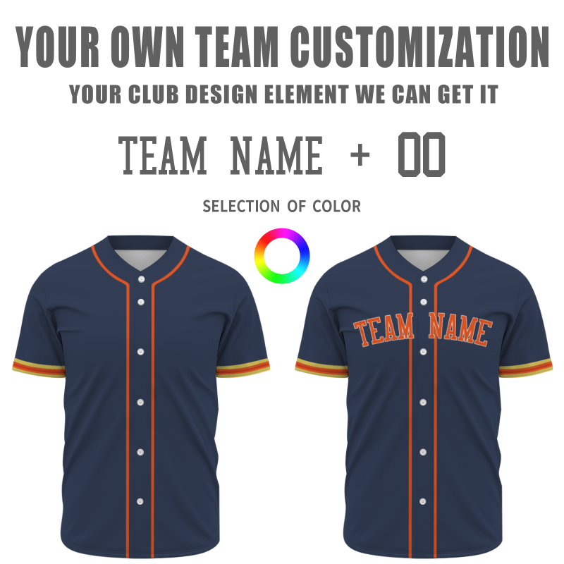 Custom Navy Blue Red Yellow Fashion Design Classic Style Button Down Baseball Jersey