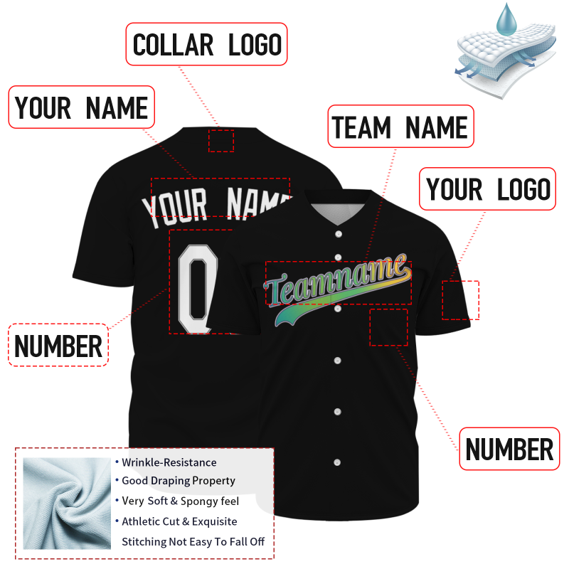 Custom  Black Orange Green White Fashion Design Classic Style Button Down Baseball Jersey