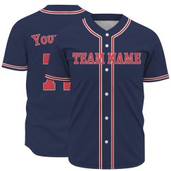 Custom Navy Blue Red White Fashion Design Classic Style Button Down Baseball Jersey