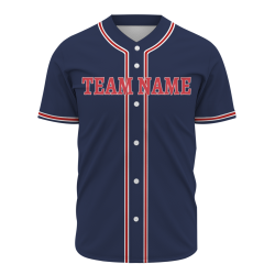 Custom Navy Blue Red White Fashion Design Classic Style Button Down Baseball Jersey