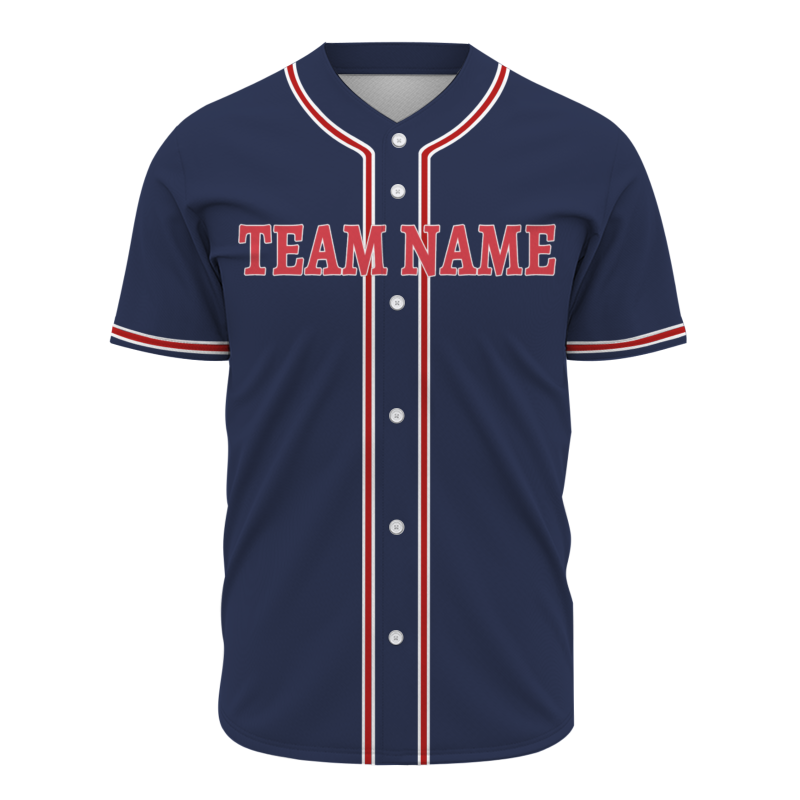 Custom Navy Blue Red White Fashion Design Classic Style Button Down Baseball Jersey