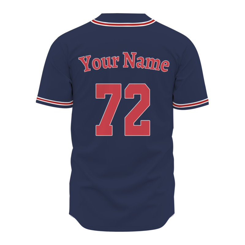 Custom Navy Blue Red White Fashion Design Classic Style Button Down Baseball Jersey
