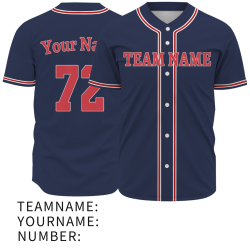 Custom Navy Blue Red White Fashion Design Classic Style Button Down Baseball Jersey