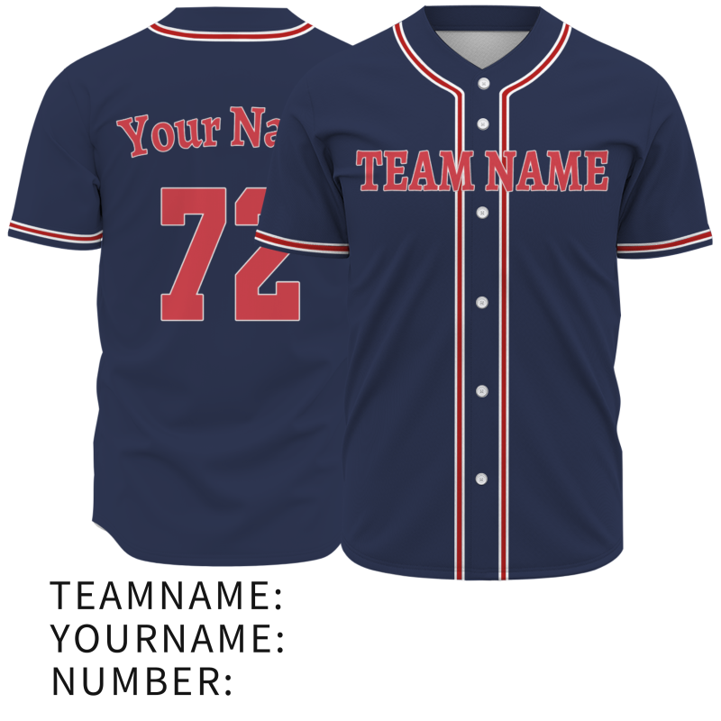 Custom Navy Blue Red White Fashion Design Classic Style Button Down Baseball Jersey