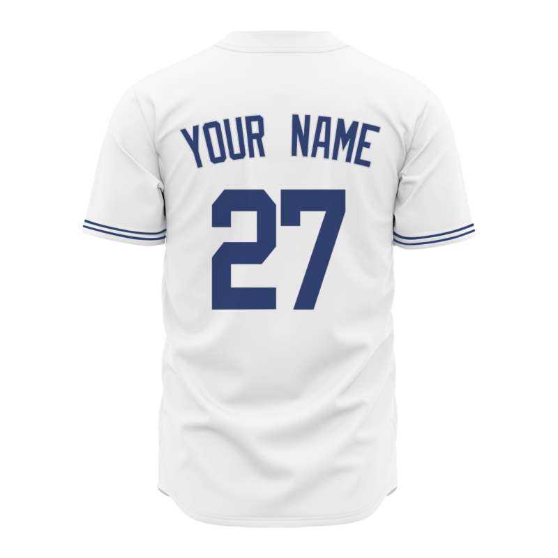 Custom White Navy Blue Fashion Design Classic Style Button Down Baseball Jersey