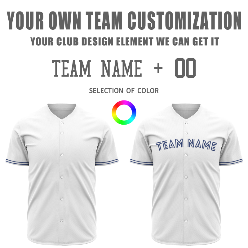 Custom White Navy Blue Fashion Design Classic Style Button Down Baseball Jersey
