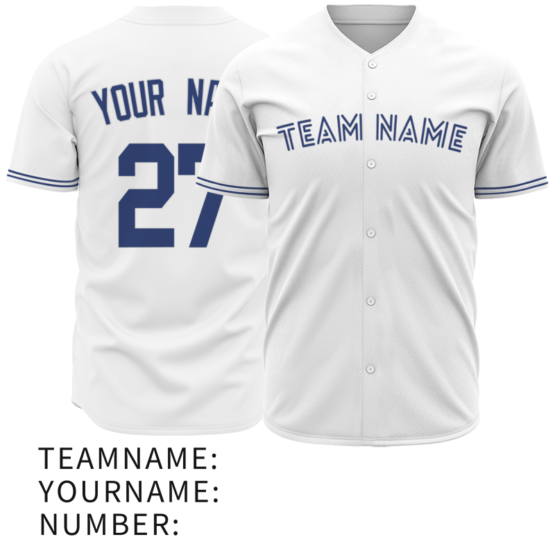 Custom White Navy Blue Fashion Design Classic Style Button Down Baseball Jersey