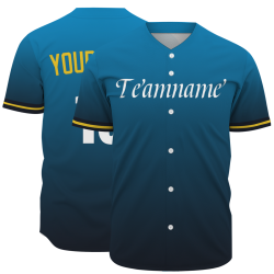 Custom  Blue Black Yellow White Gradient Fashion Design Classic Style Button Down Baseball Jersey