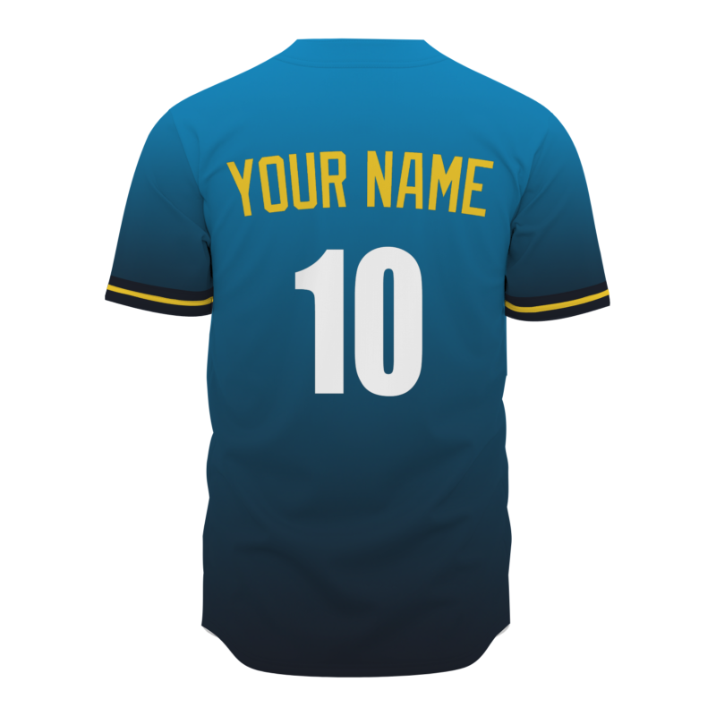 Custom  Blue Black Yellow White Gradient Fashion Design Classic Style Button Down Baseball Jersey