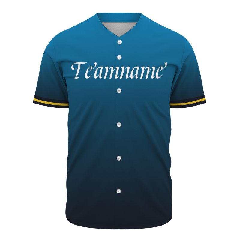 Custom  Blue Black Yellow White Gradient Fashion Design Classic Style Button Down Baseball Jersey