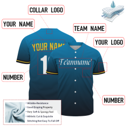 Custom  Blue Black Yellow White Gradient Fashion Design Classic Style Button Down Baseball Jersey