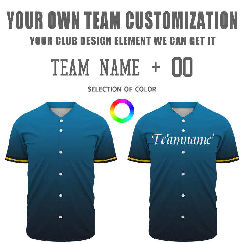 Custom  Blue Black Yellow White Gradient Fashion Design Classic Style Button Down Baseball Jersey