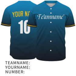 Custom  Blue Black Yellow White Gradient Fashion Design Classic Style Button Down Baseball Jersey