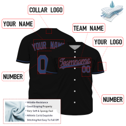 Custom  Black Red Blue Fashion Design Classic Style Button Down Baseball Jersey