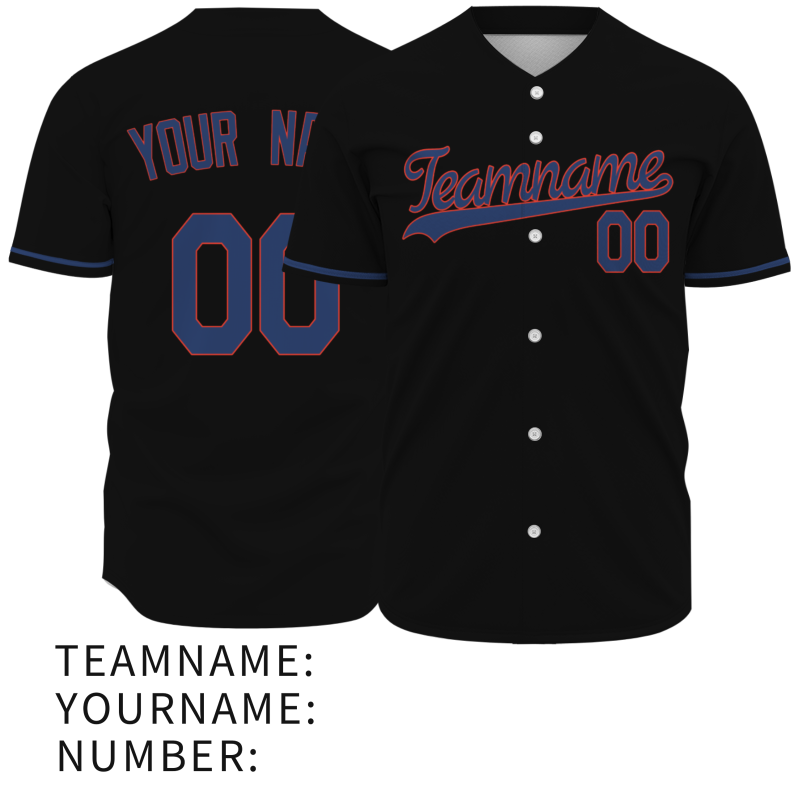 Custom  Black Red Blue Fashion Design Classic Style Button Down Baseball Jersey